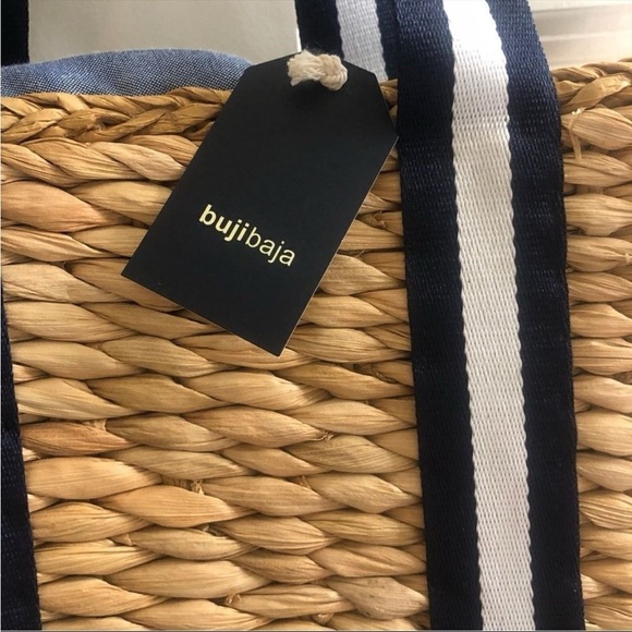 Coastal Rivera Woven Lined Tote with Navy and White Straps - Picture 2 of 5